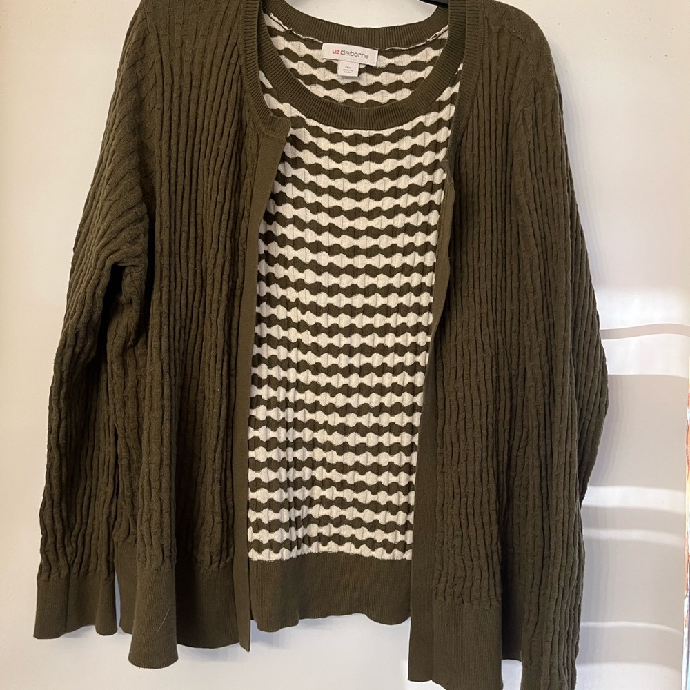Liz Claiborne Olive Green Cardigan Sweater and top